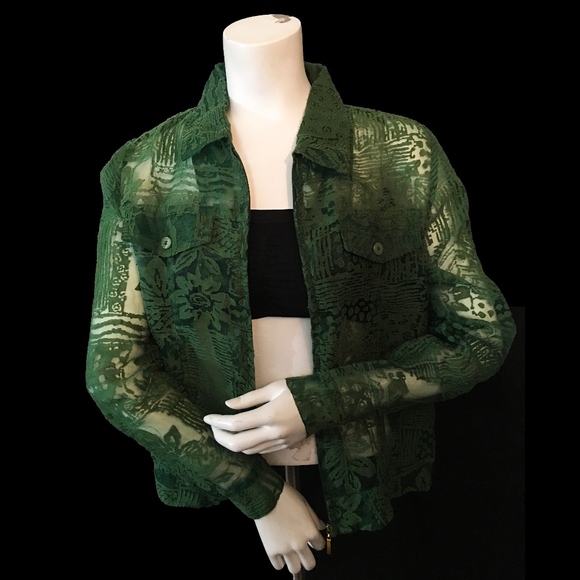 Green Sheer Lace Floral Jacket Boho 
